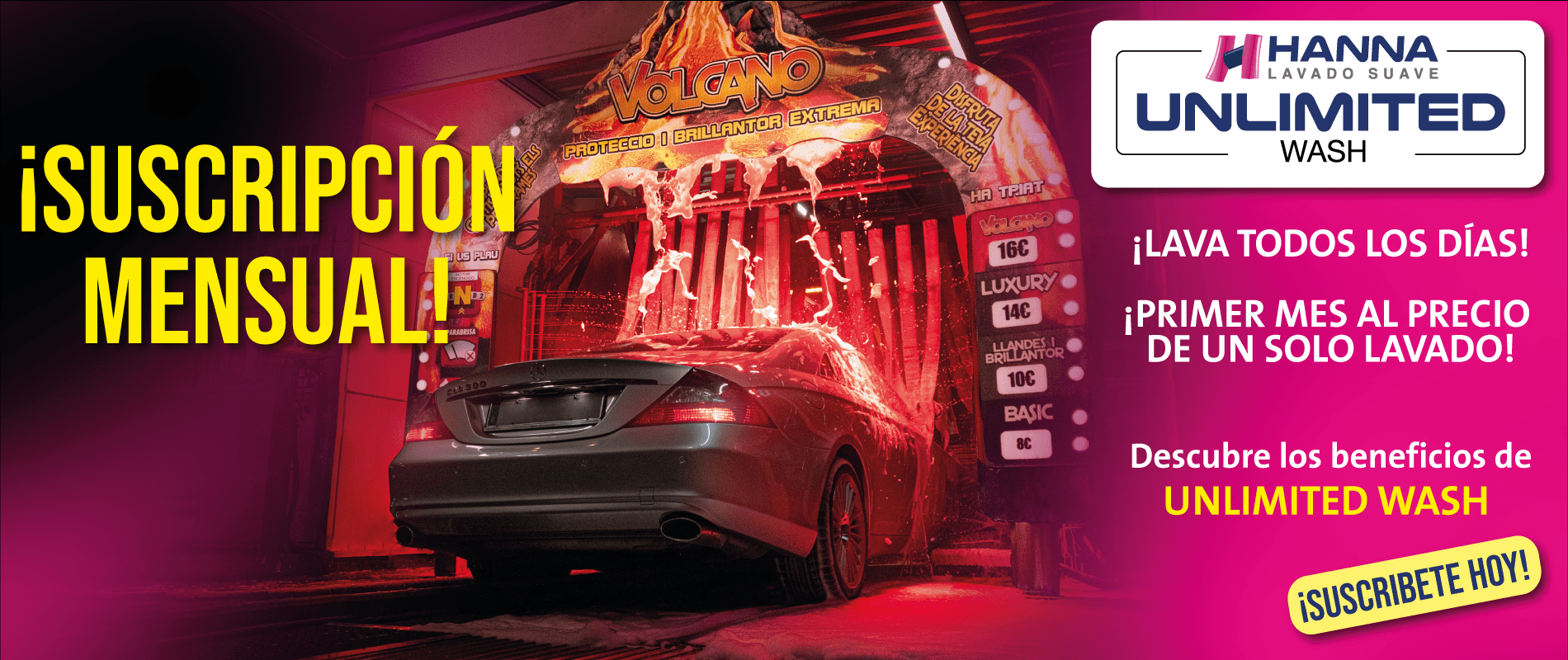 suscripcion mensual lavado ilimitado de coche